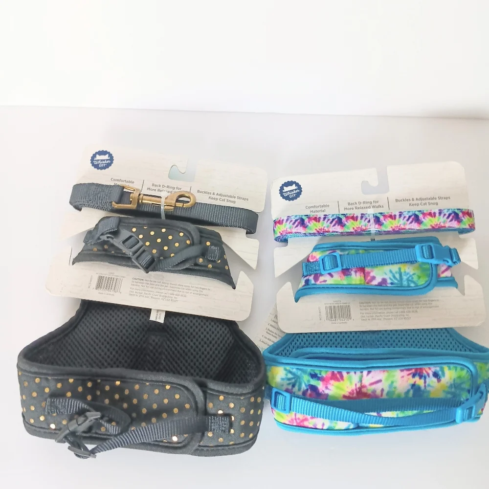 Whisker City Bundle Of 2 Adult Cat Vest Harness & Leash Set NWT